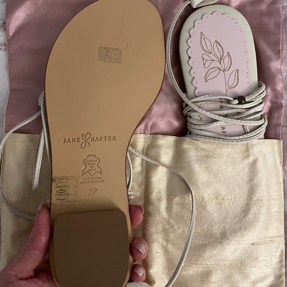 NWT Jane Rafter Slinks cream & dusty pink leather sandals, size 6,5 or 37 spring - Picture 2 of 11